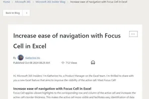 Microsoft Excelに新機能「Focus Cell」追加：選択セルの行と列を一目で把握